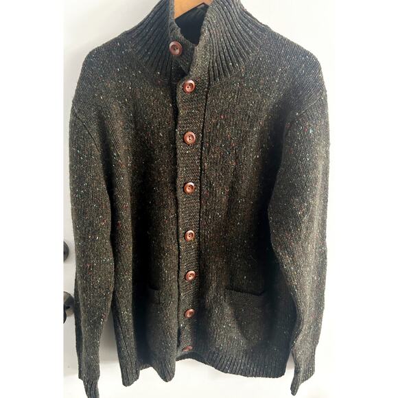 J Crew Cardigan Kilcarra 100% Wool Men's Large Green Ireland Classic Fisherman - Picture 2 of 10